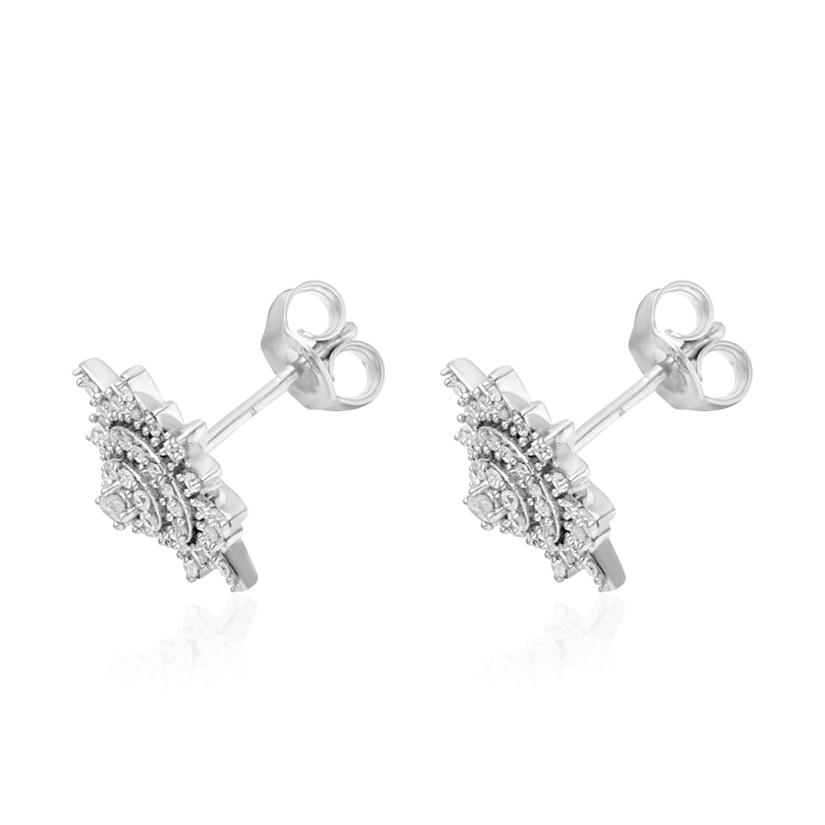 Diamond Stud Earrings in Platinum Over Sterling Silver 0.60 ctw image number 3