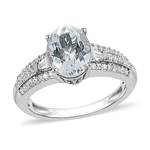 Premium Espirito Santo Aquamarine and White Zircon Ring in Platinum Over Sterling Silver (Size 10.0) 2.15 ctw