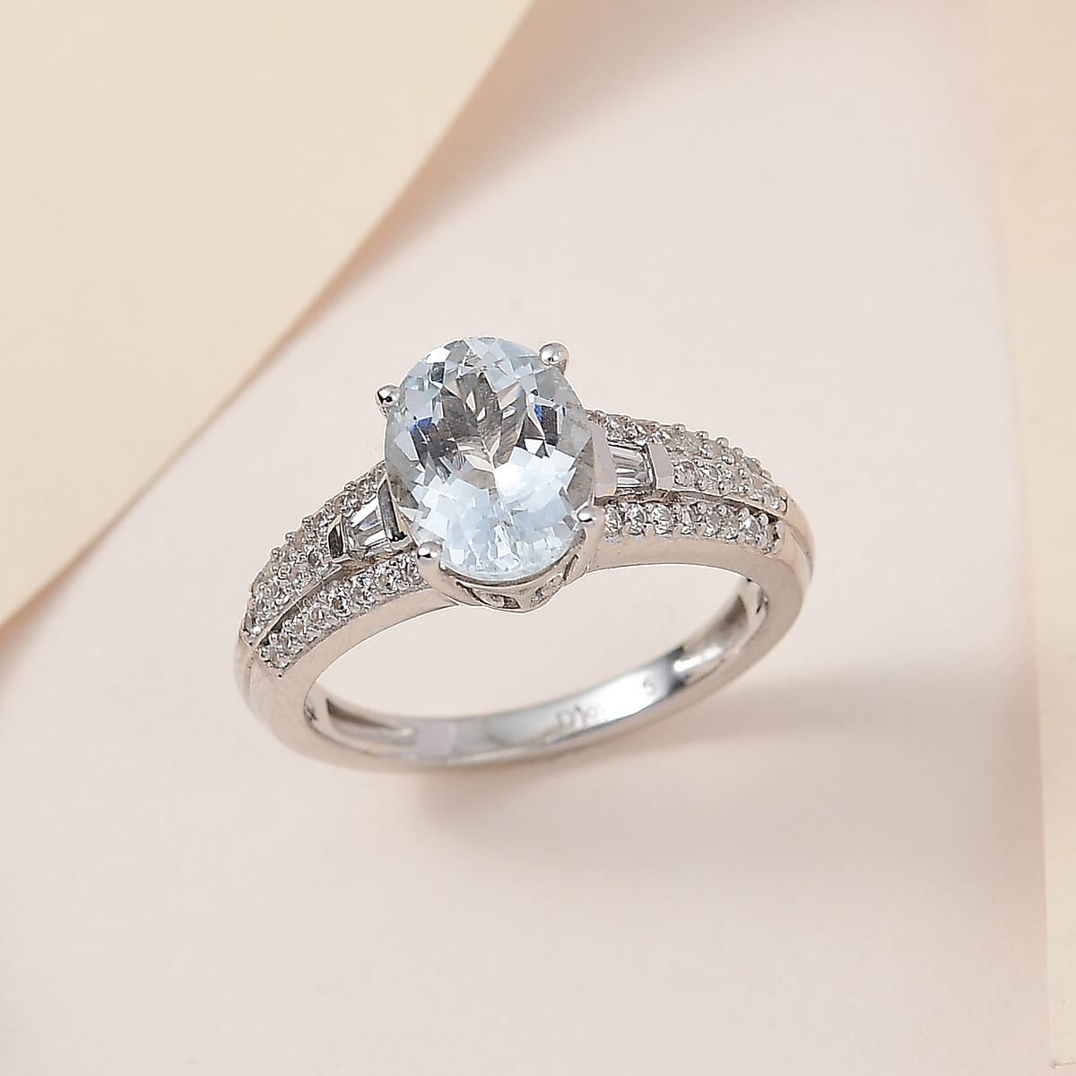 Premium Espirito Santo Aquamarine and Natural White Zircon Ring in Platinum Over Sterling Silver 2.15 ctw image number 1
