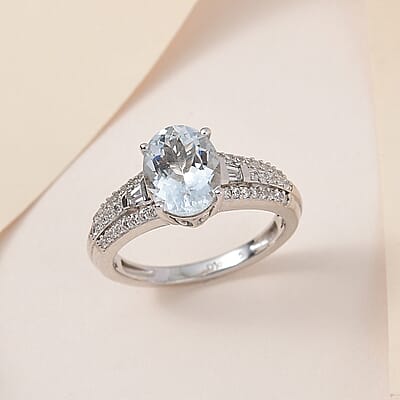 Premium Mangoro Aquamarine and White Zircon Ring in Platinum Over Sterling Silver (Size 10.0) 2.15 ctw