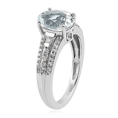 Premium Mangoro Aquamarine and White Zircon Ring in Platinum Over Sterling Silver (Size 10.0) 2.15 ctw