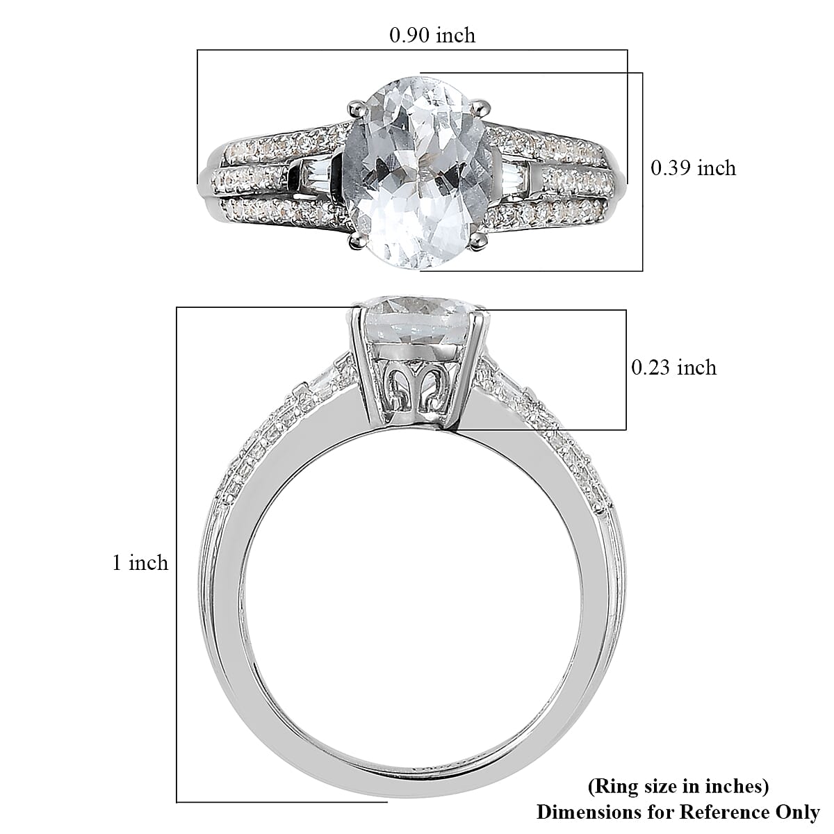 Premium Espirito Santo Aquamarine and Natural White Zircon Ring in Platinum Over Sterling Silver 2.15 ctw image number 5