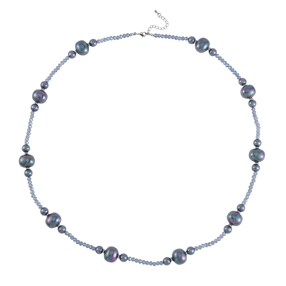 Tahitian Color Shell Pearl and Midnight Blue Color Glass Beaded Necklace (28-30 Inches) in Silvertone image number 0