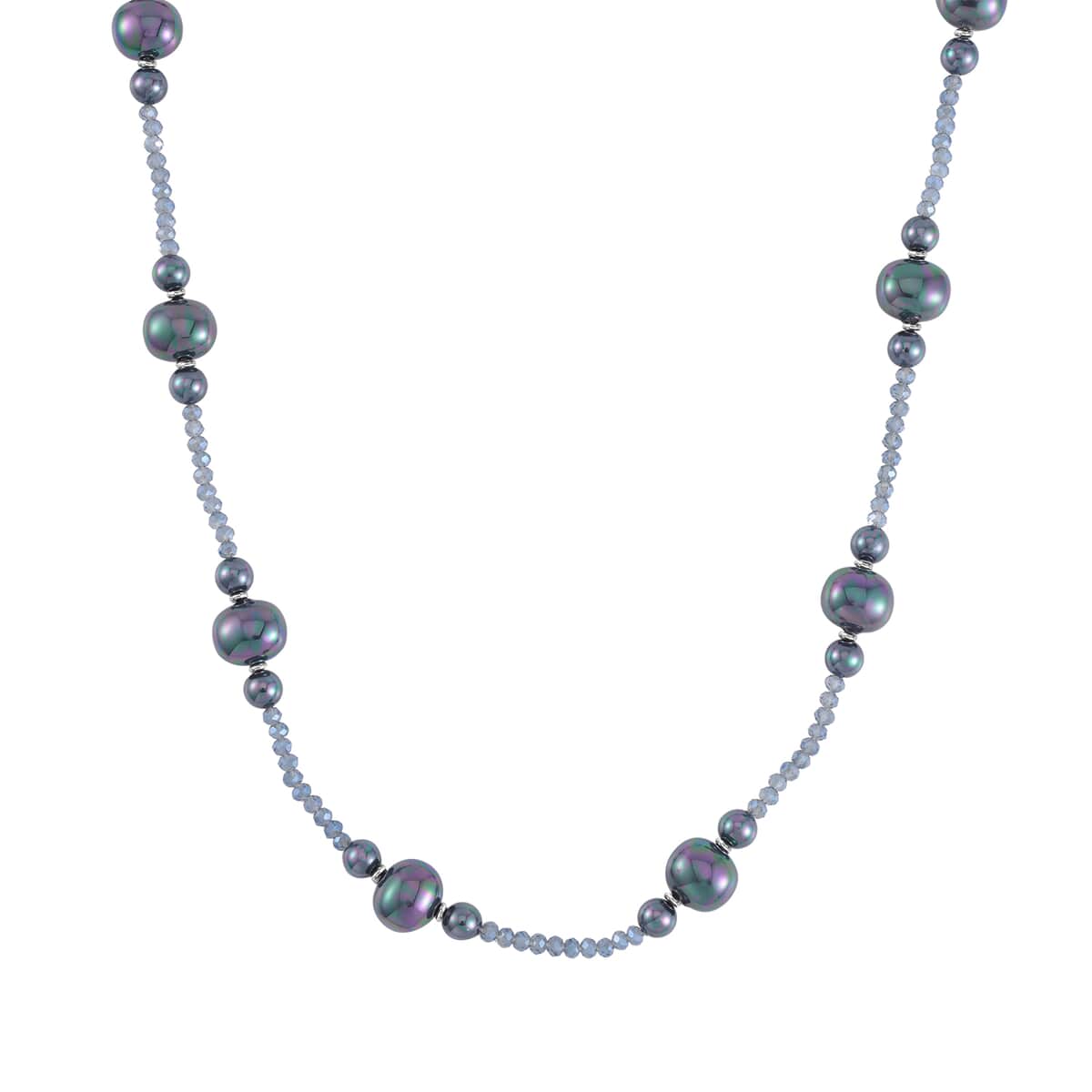 Tahitian Color Shell Pearl and Midnight Blue Color Glass Beaded Necklace (28-30 Inches) in Silvertone image number 2