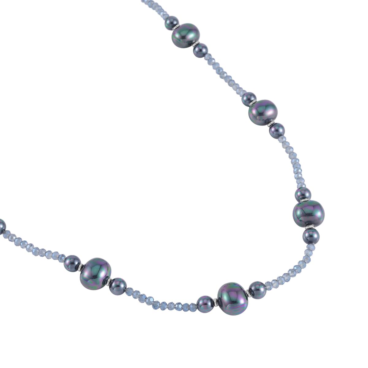 Tahitian Color Shell Pearl and Midnight Blue Color Glass Beaded Necklace (28-30 Inches) in Silvertone image number 3