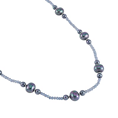 Tahitian Color Shell Pearl and Midnight Blue Color Glass Beaded Necklace (28-30 Inches) in Silvertone