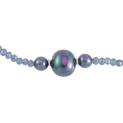 Tahitian Color Shell Pearl and Midnight Blue Color Glass Beaded Necklace (28-30 Inches) in Silvertone