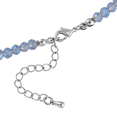 Tahitian Color Shell Pearl and Midnight Blue Color Glass Beaded Necklace (28-30 Inches) in Silvertone