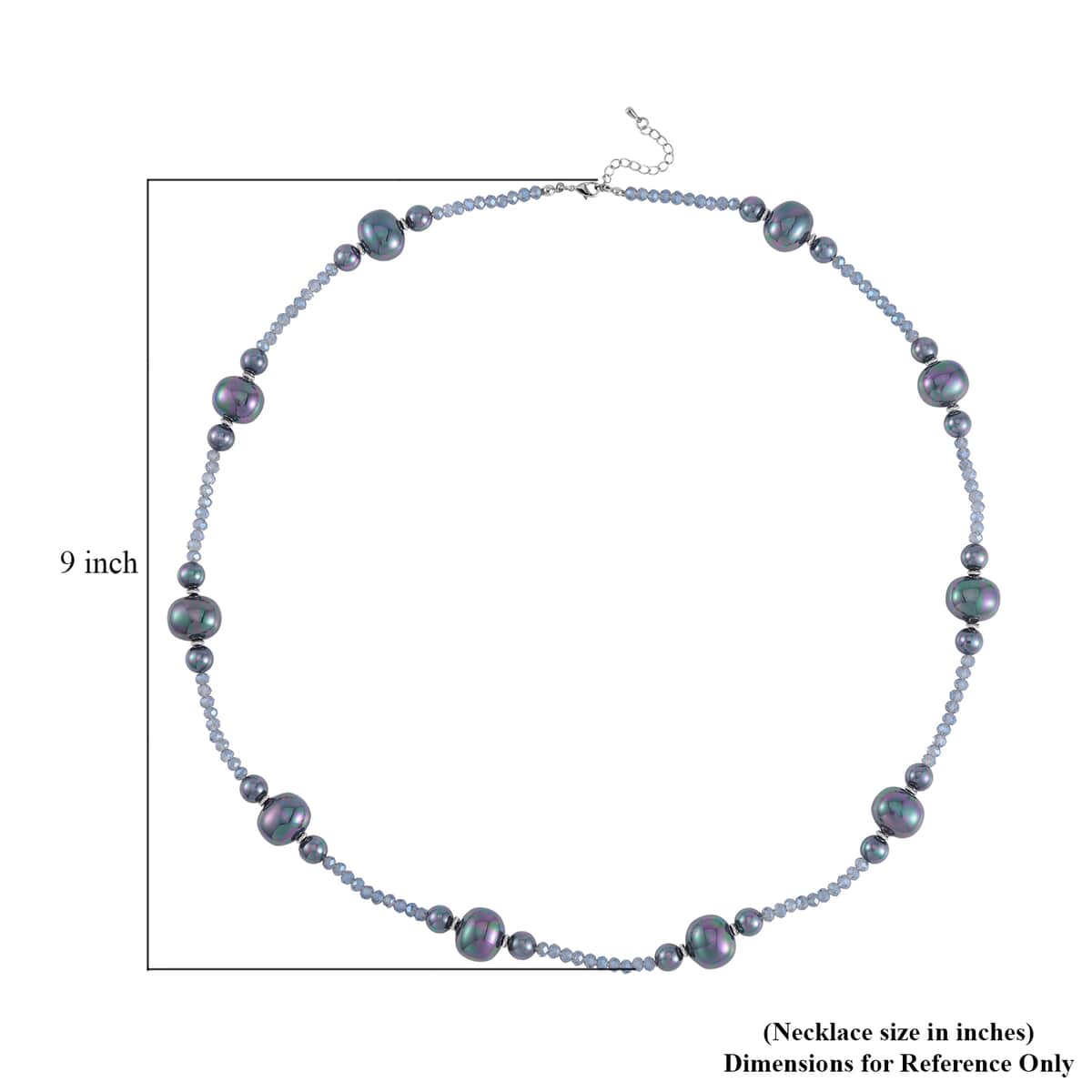 Tahitian Color Shell Pearl and Midnight Blue Color Glass Beaded Necklace (28-30 Inches) in Silvertone image number 6