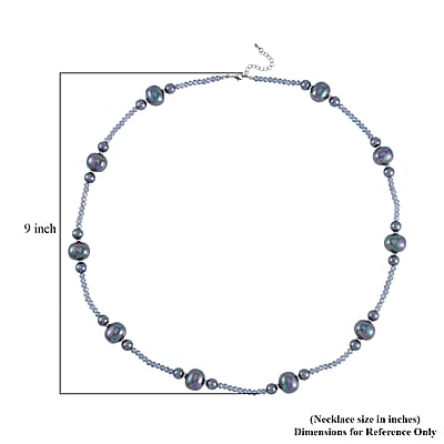 Tahitian Color Shell Pearl and Midnight Blue Color Glass Beaded Necklace (28-30 Inches) in Silvertone