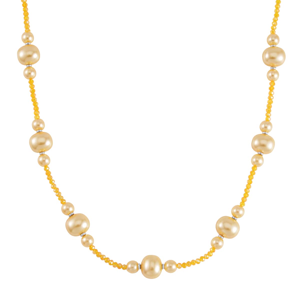 Golden Color Shell Pearl and Champagne Glass Beaded Necklace 28-30 Inches in Silvertone image number 2