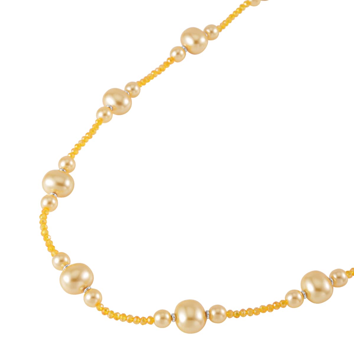 Golden Color Shell Pearl and Champagne Glass Beaded Necklace 28-30 Inches in Silvertone image number 3