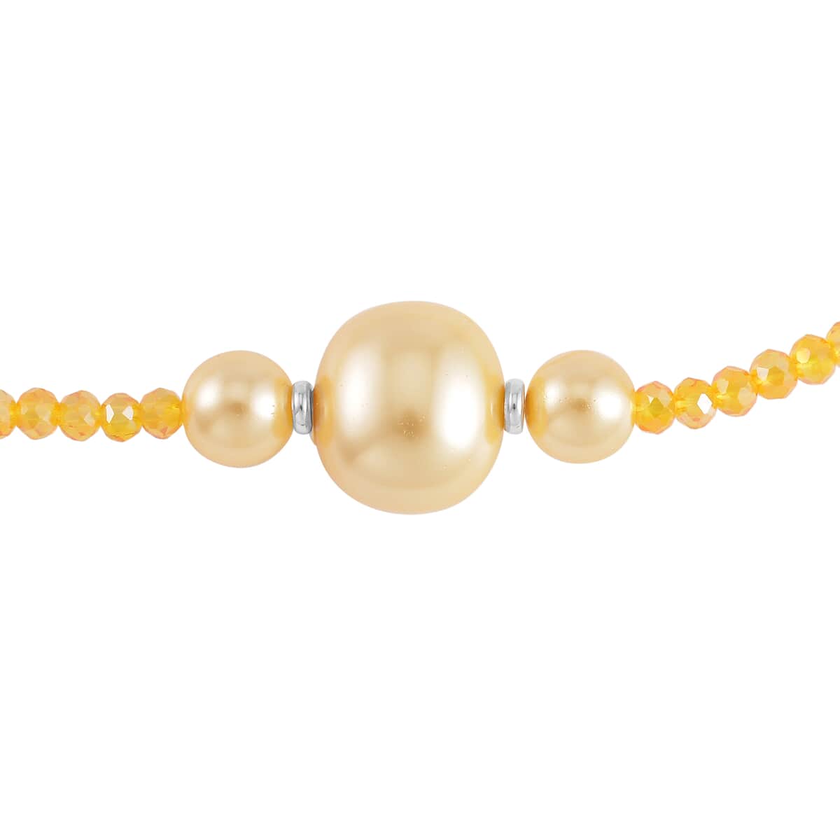 Golden Color Shell Pearl and Champagne Glass Beaded Necklace 28-30 Inches in Silvertone image number 4