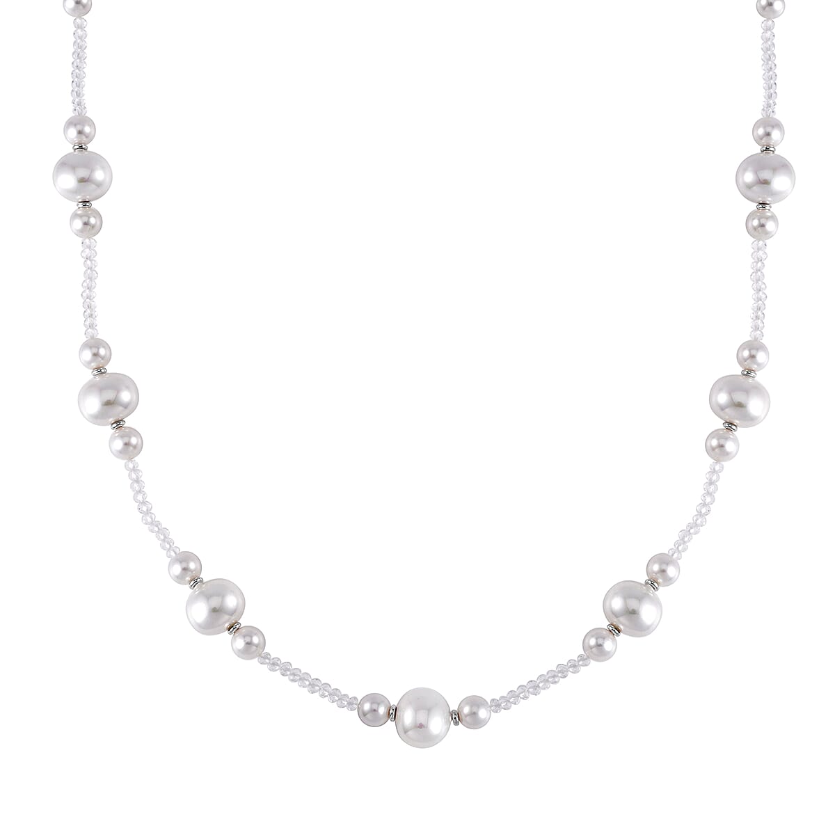 White Shell Pearl and White Glass Beaded Necklace 28-30 Inches in Silvertone image number 2