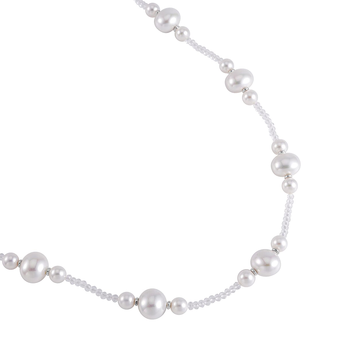 White Shell Pearl and White Glass Beaded Necklace 28-30 Inches in Silvertone image number 3