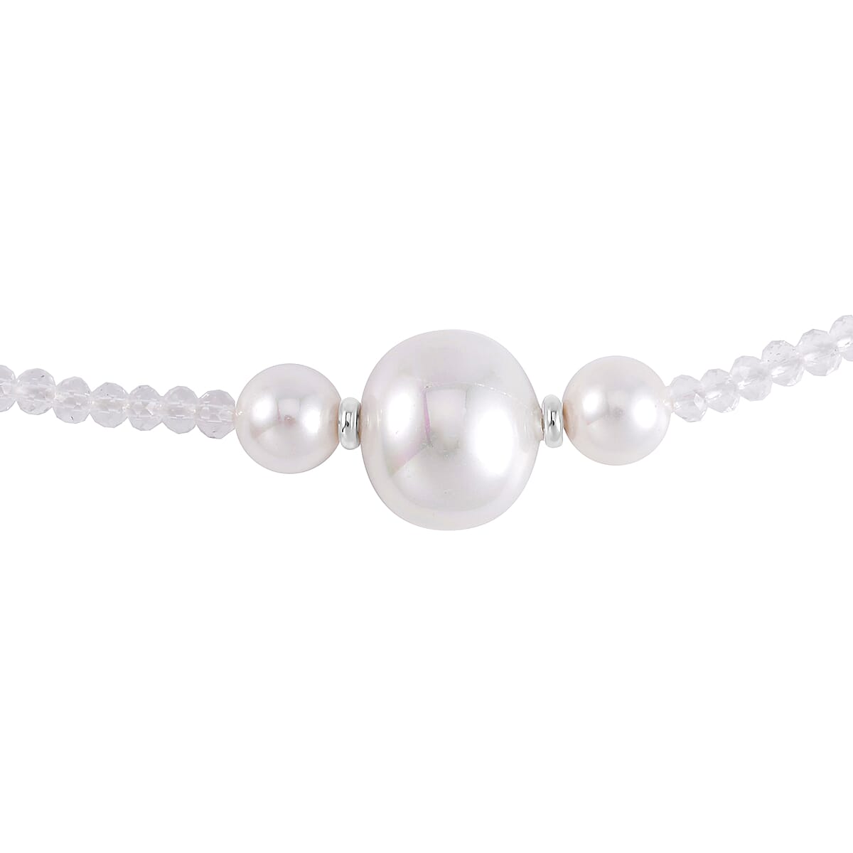 White Shell Pearl and White Glass Beaded Necklace 28-30 Inches in Silvertone image number 4