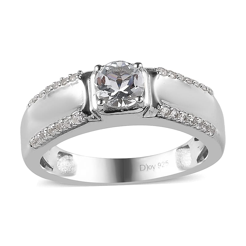 Premium Mangoro Aquamarine and White Zircon Men's Ring in Platinum Over Sterling Silver (Size 10.0) 1.10 ctw