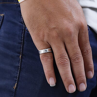 Premium Mangoro Aquamarine and White Zircon Men's Ring in Platinum Over Sterling Silver (Size 10.0) 1.10 ctw
