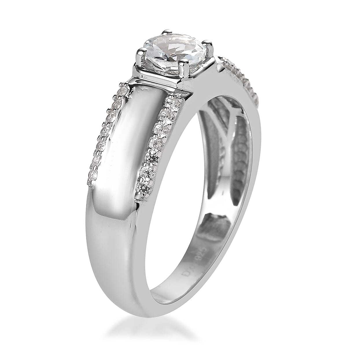 Premium Mangoro Aquamarine and White Zircon Men's Ring in Platinum Over Sterling Silver (Size 10.0) 1.10 ctw