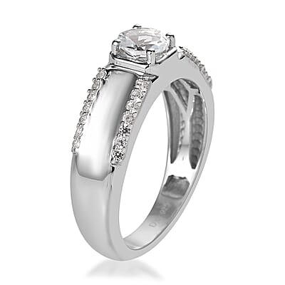 Premium Mangoro Aquamarine and White Zircon Men's Ring in Platinum Over Sterling Silver (Size 10.0) 1.10 ctw