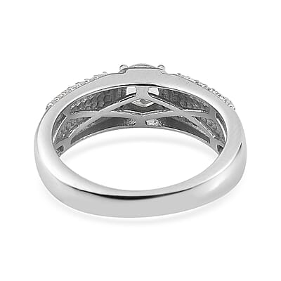 Premium Mangoro Aquamarine and White Zircon Men's Ring in Platinum Over Sterling Silver (Size 10.0) 1.10 ctw