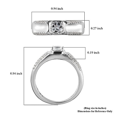 Premium Mangoro Aquamarine and White Zircon Men's Ring in Platinum Over Sterling Silver (Size 10.0) 1.10 ctw