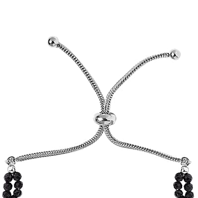 Thai Black Spinel, Peacock Pearl Bolo Bracelet with Butterfly Charm in Stainless Steel 13.45 ctw , Tarnish-Free, Waterproof, Sweat Proof Jewelry