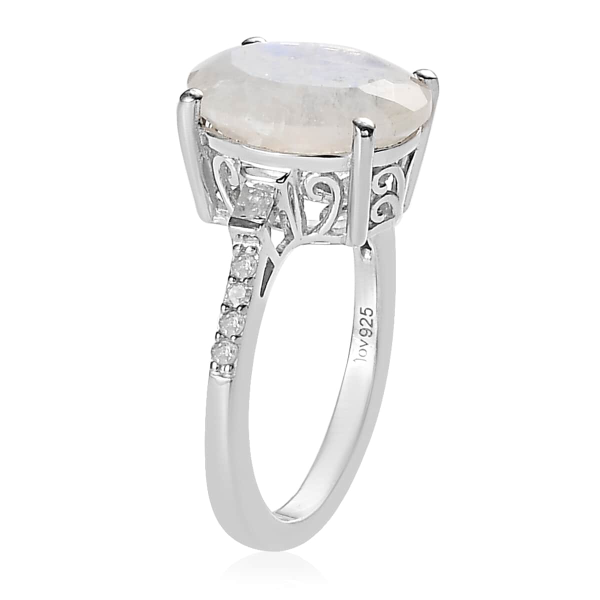 Premium Rainbow Moonstone and Diamond Ring in Platinum Over Sterling Silver (Size 10.0) 4.65 ctw image number 3