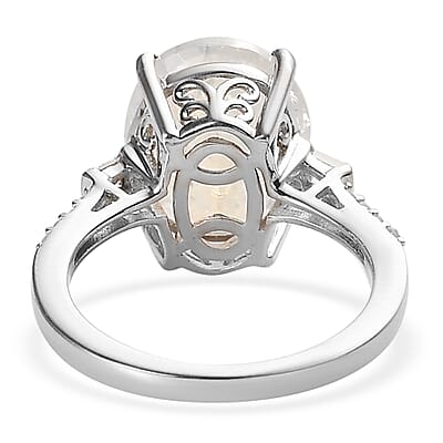 Premium Rainbow Moonstone and Diamond Ring in Platinum Over Sterling Silver (Size 10.0) 4.65 ctw