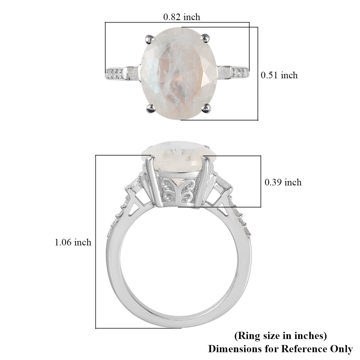 Premium Rainbow Moonstone and Diamond Ring in Platinum Over Sterling Silver (Size 10.0) 4.65 ctw image number 5