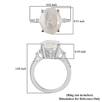 Premium Rainbow Moonstone and Diamond Ring in Platinum Over Sterling Silver (Size 10.0) 4.65 ctw