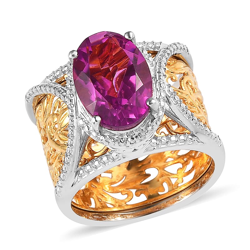 Karis African Lilac Quartz (Triplet) Ring in 18K YG Plated and Platinum Bond (Size 10.0) 6.10 ctw
