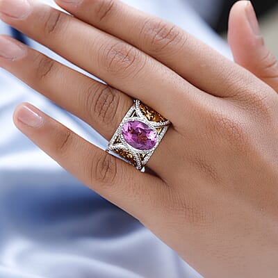 Karis African Lilac Quartz (Triplet) Ring in 18K YG Plated and Platinum Bond (Size 10.0) 6.10 ctw