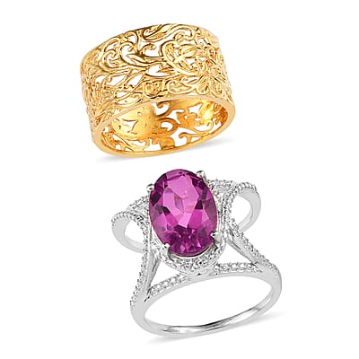 Karis African Lilac Quartz (Triplet) Ring in 18K YG Plated and Platinum Bond (Size 10.0) 6.10 ctw