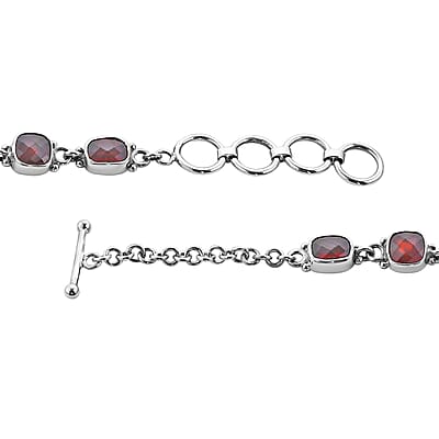 Sajen Silver Carnelian Carved Dragon and Mozambique Garnet 29.00 ctw Toggle Clasp Bracelet in Sterling Silver (6.50-8.50In)