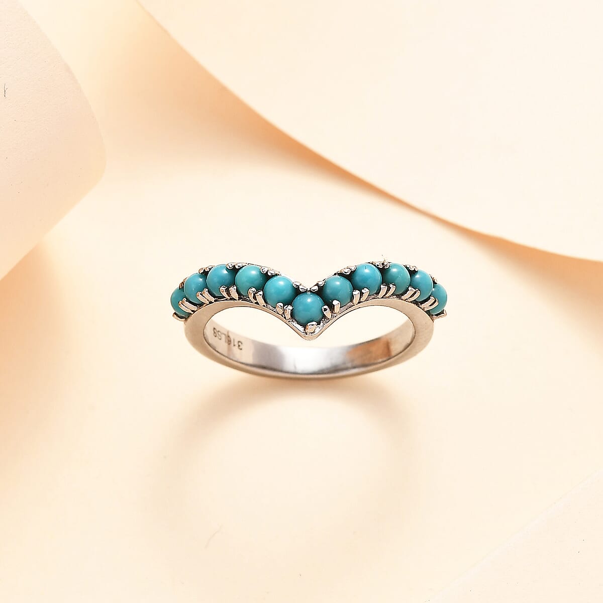Sleeping Beauty Turquoise Chevron Ring in Stainless Steel (Size 8.0) 0.75 ctw image number 1