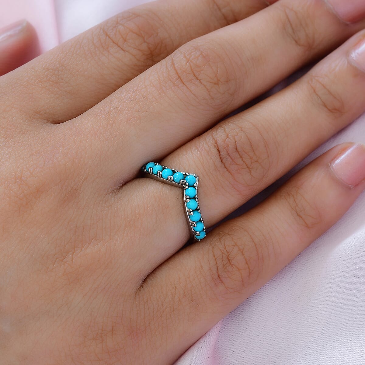 Sleeping Beauty Turquoise Chevron Ring in Stainless Steel (Size 8.0) 0.75 ctw image number 2