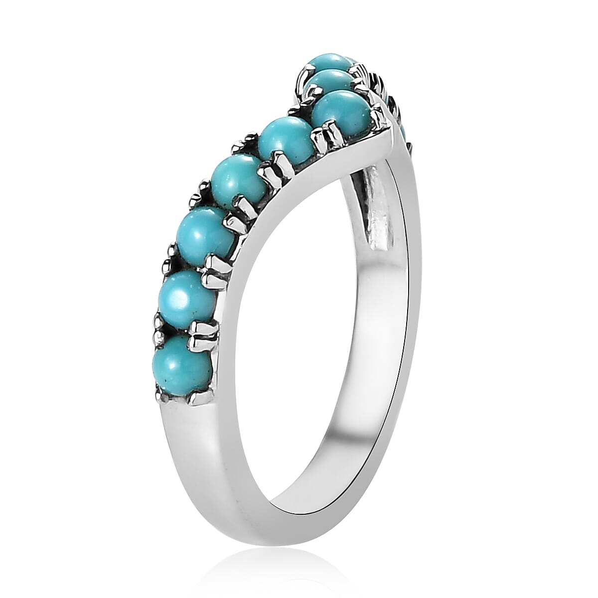 Sleeping Beauty Turquoise Chevron Ring in Stainless Steel (Size 8.0) 0.75 ctw image number 3