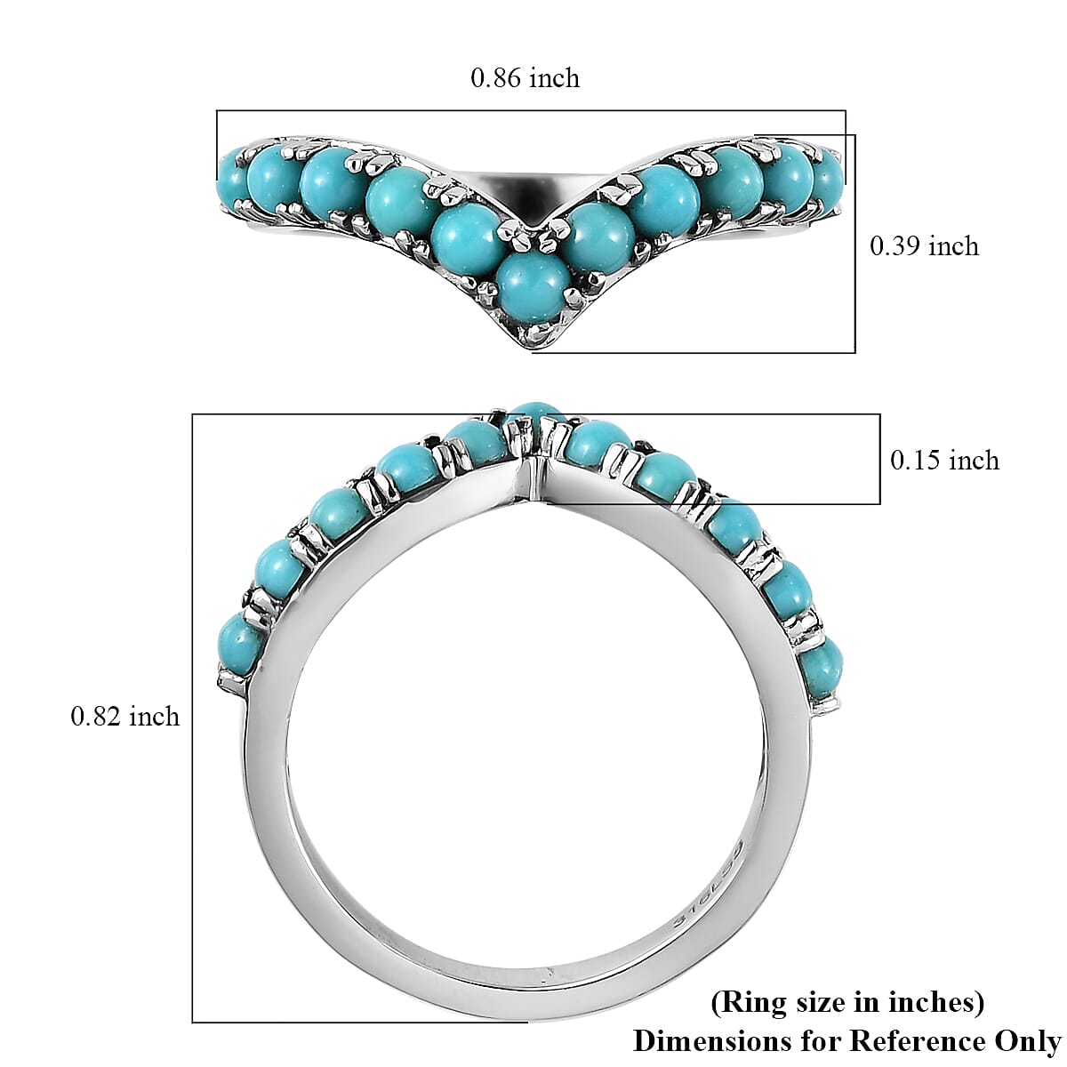 Sleeping Beauty Turquoise Chevron Ring in Stainless Steel (Size 8.0) 0.75 ctw image number 5