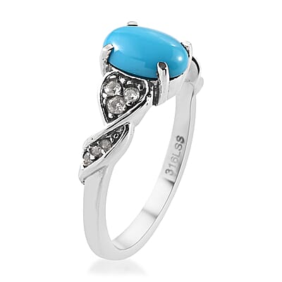 Sleeping Beauty Turquoise and White Zircon Ring in Stainless Steel (Size 5.0) 1.25 ctw