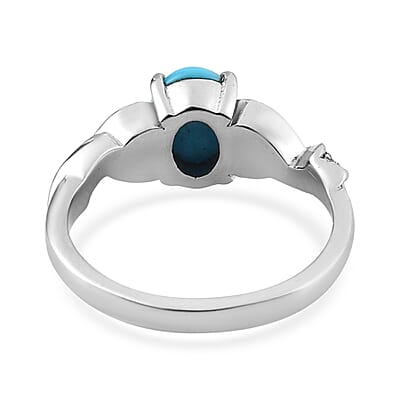 Sleeping Beauty Turquoise and White Zircon Ring in Stainless Steel (Size 5.0) 1.25 ctw