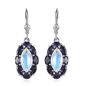 Moon Glow Moonstone and Catalina Iolite Earrings in Platinum Over Sterling Silver 6.65 ctw