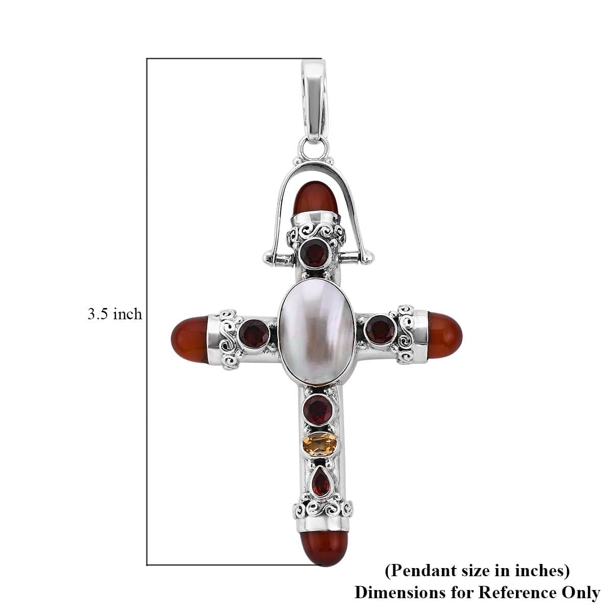 Sajen Silver White Mabe Pearl and Multi Gemstone Cross Pendant in Sterling Silver 29.70 ctw image number 5