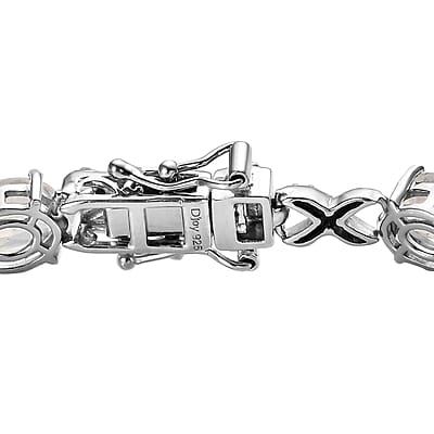 Premium Rainbow Moonstone and White Zircon Bracelet in Platinum Over Sterling Silver (7.25 In) 18.15 ctw