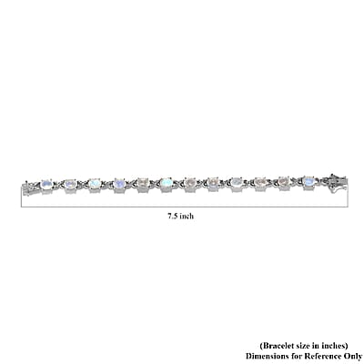 Premium Rainbow Moonstone and White Zircon Bracelet in Platinum Over Sterling Silver (7.25 In) 18.15 ctw