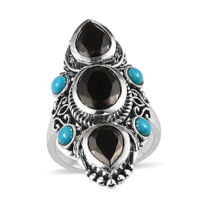 Artisan Crafted Elite Shungite and Sleeping Beauty Turquoise Ring in Sterling Silver (Size 10.0) 3.10 ctw