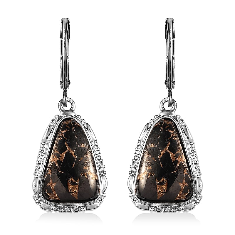 Artisan Crafted Matrix Silver Shungite Lever Back Earrings in Platinum Over Copper and Stainless Steel 7.35 ctw , Tarnish-Free, Waterproof, Sweat Proof Jewelry