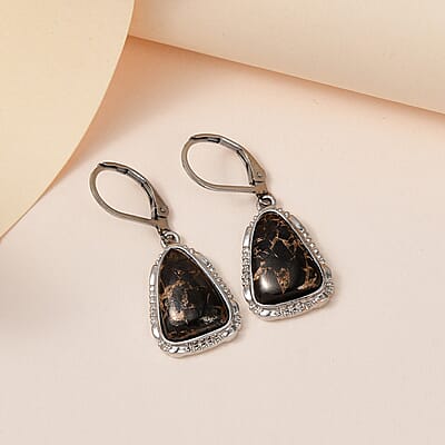 Artisan Crafted Matrix Silver Shungite Lever Back Earrings in Platinum Over Copper and Stainless Steel 7.35 ctw , Tarnish-Free, Waterproof, Sweat Proof Jewelry