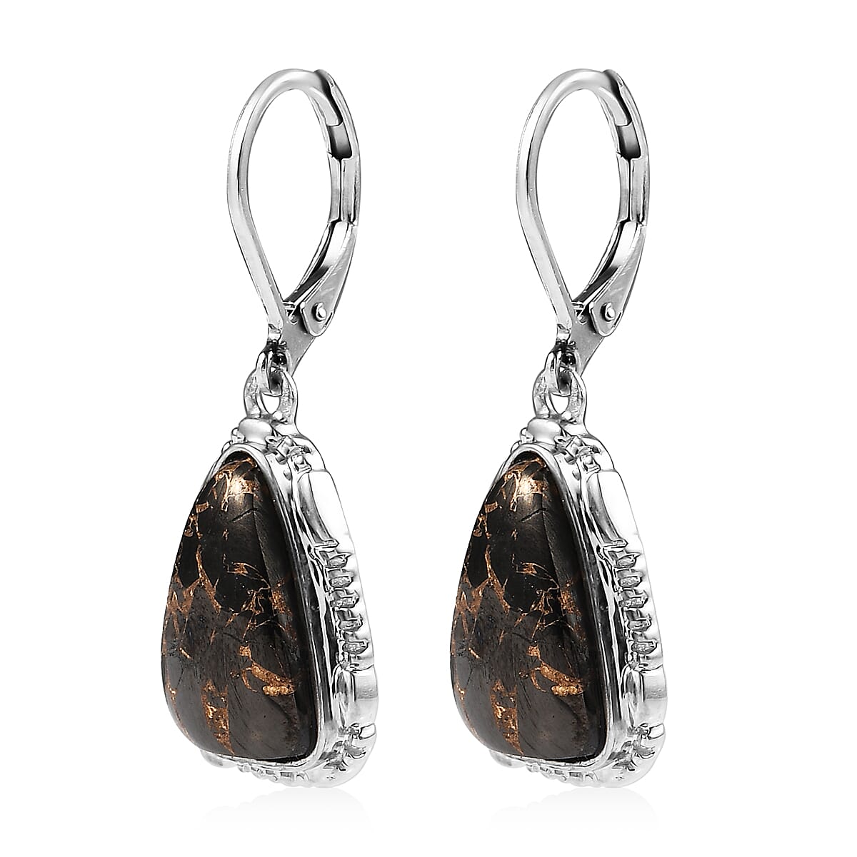 Artisan Crafted Matrix Silver Shungite Lever Back Earrings in Platinum Over Copper and Stainless Steel 7.35 ctw , Tarnish-Free, Waterproof, Sweat Proof Jewelry