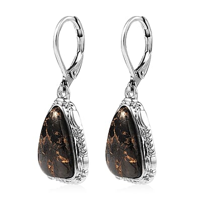 Artisan Crafted Matrix Silver Shungite Lever Back Earrings in Platinum Over Copper and Stainless Steel 7.35 ctw , Tarnish-Free, Waterproof, Sweat Proof Jewelry